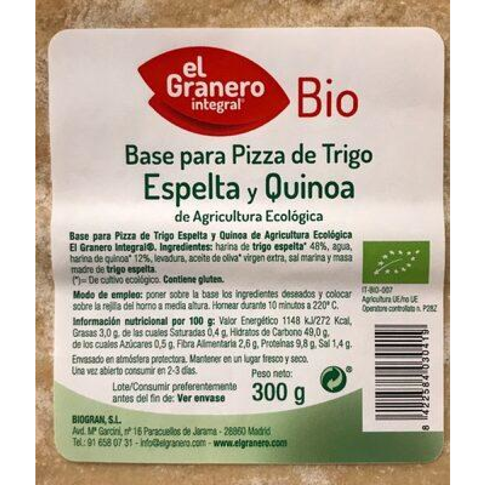Bases de Pizza Espelta integral y quinoa BIO 2 x 150 Gr
