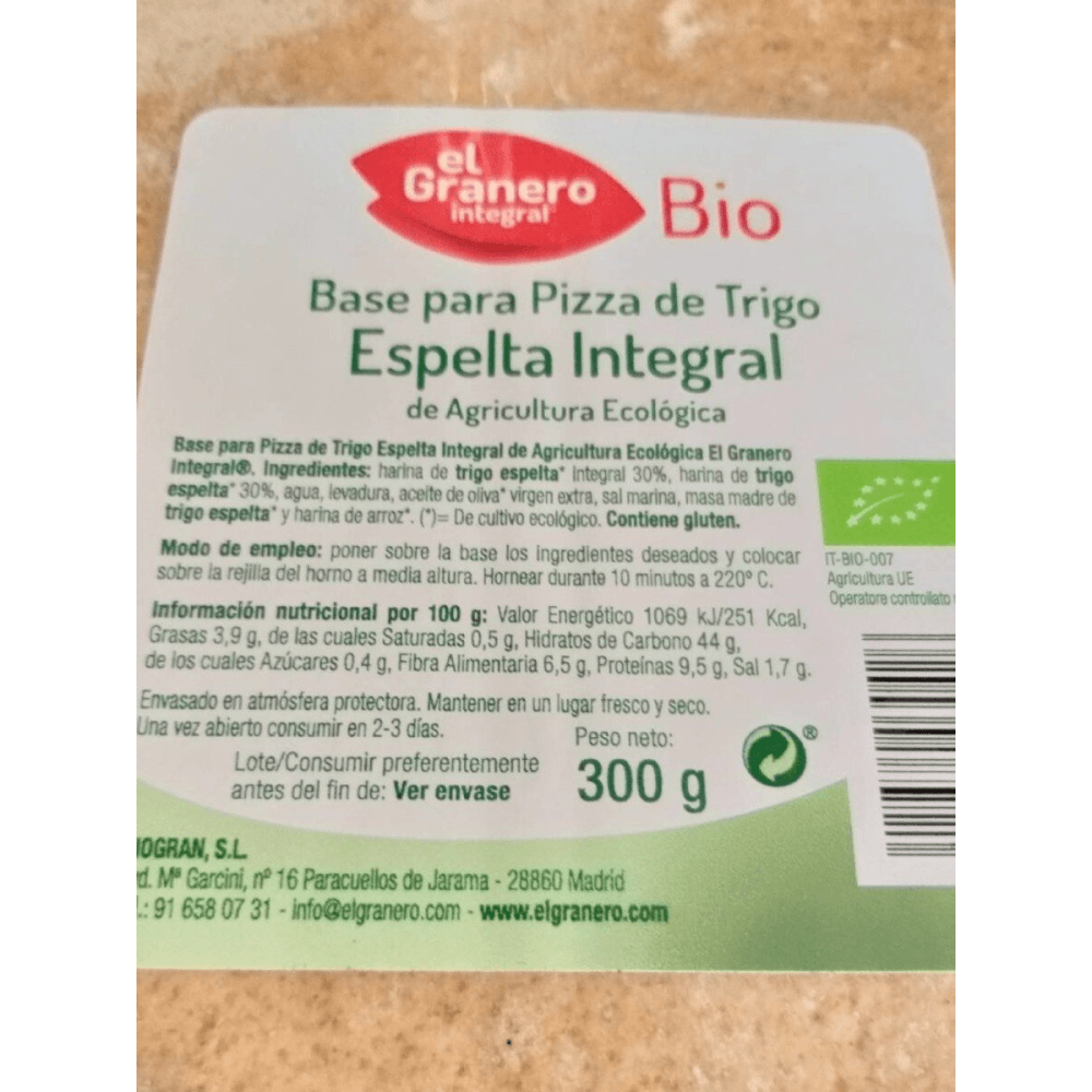 Bases De Pizza Espelta Integral Bio 2 X 150 Gr Comida Fitness
