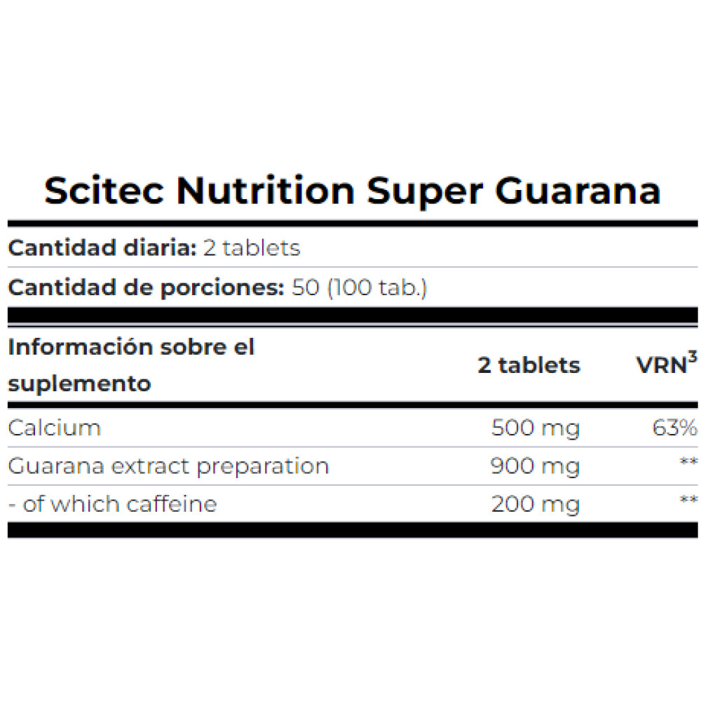 Super Guarana 100 Tab Preentreno / Precursores