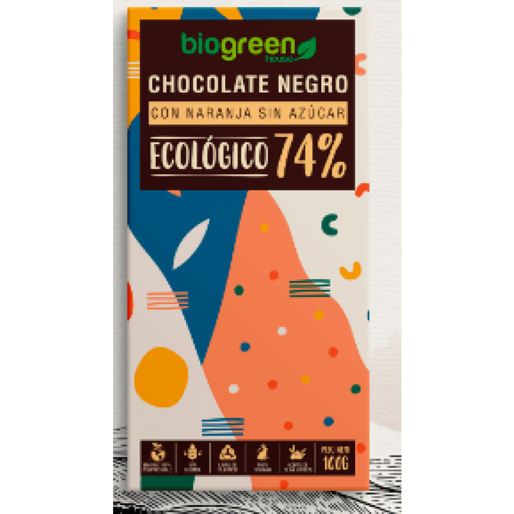 Tableta Chocolate Negro 74% Ecológico Sin Azúcar 100 Gr